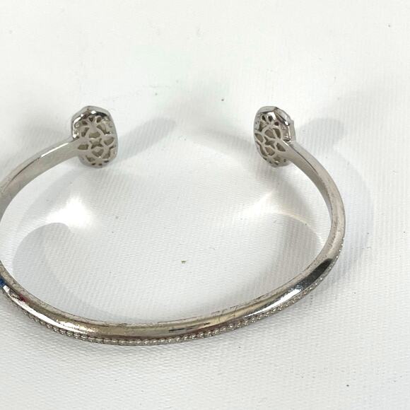 Kendra Scott Silver Cuff Bracelet with Iridescent Glittery White Stone - Picture 3 of 4